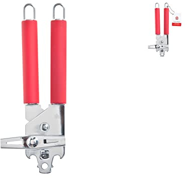 Home Red Abrelatas con Mango Antideslizante, Acero Inoxidable, Rojo