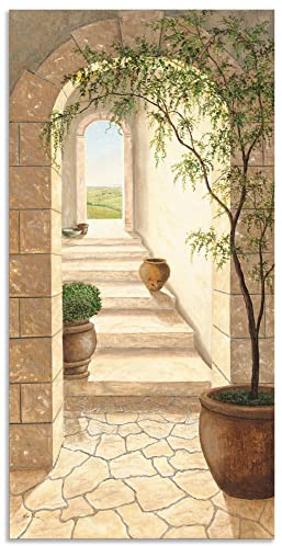 ARTLAND Wanddeko Wandbild Alu Verbundplatte für Innen & Outdoor Bild 50 x 100 cm Architektur Fenster Türen Malerei Creme Toskanischer Durchgang A5RS