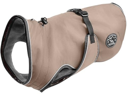 HUNTER Uppsala Hundemantel | Polyester, 2in1 Design mit herausknüpfbarem Innenfutter, wasserabweisend, reflektierende Paspeln, Farbe: Taupe, Größe: 60