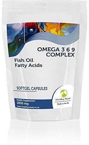 Omega 3 6 9 Complex 1000mg Fish Oil Fatty Acids) mega-3-6-9 Health Food Supplement Vitamins 120 Softgel Capsules Flaxseed Oil Sunflower Seed Oil Vitamin E Nutrition Vitamins HEALTHY MOOD