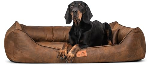 tierlando® Orthopädisches Hundebett Alberto im Vintage Antik Style mit abnehmbarem Velours-Bezug, komfortabel und pflegeleicht | Größe: 100x75cm | Farbe: 28 Hellbraun