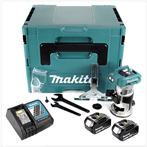 Makita DRT 50 RFJ 18 V Li-Ion Affleureuse plaque de plâtre sans fil Brushless avec boîtier Makpac + 2x Batteries BL 1830 3,0 Ah + Chargeur DC18RC