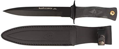 Muela Cuchillo SCORPION-19N hoja de acero ACX-380 de 19 cm teflonada y empuñadura de goma para Caza, Pesca, Supervivencia y Bushcraft Realizado en Ciudad Real + Portabotellas de regalo