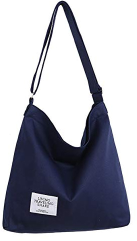 Covelin Bolso de hombro de lona retro de gran tamaño para mujer, estilo Hobo, Azul marino, Talla única