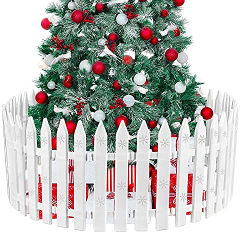 URATOT 30 staccionate per albero di Natale in plastica bianca spessa per animali domestici, recinzione per albero di Natale, per bambini, feste di Natale, giardino, casa, recinzione, 30 cm