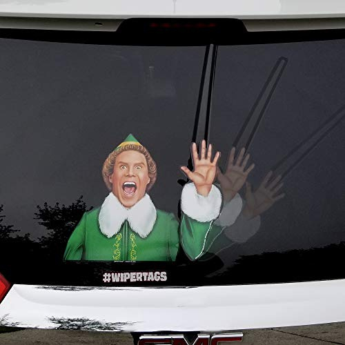 Jolly Elf Waving Arm Wiper Blade Decal - Christmas & Winter. WiperTags Attach & Wave When Wiper is On. Made in USA