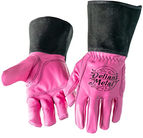 Defiant Metal TIG Welding Gloves - Premium Pink Goatskin Leather (Medium)
