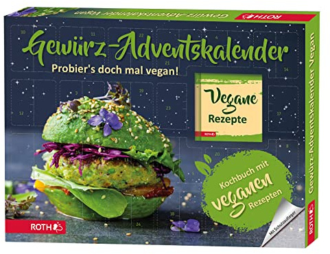 ROTH Gewürz-Adventskalender Vegane Rezepte 2022 gefüllt mit 24 hochwertigen Kräutern und Kochbuch mit veganen Kochideen für den Advent