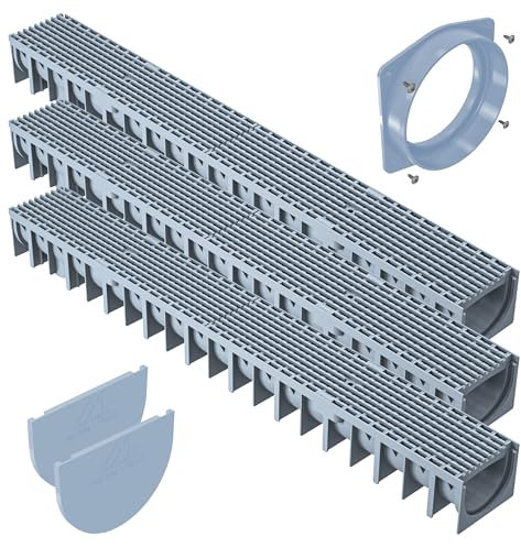 AxHeLL Canaletta di Scolo Acqua Piovana con Griglia a Maglia in Plastica Grigio per Drenaggio Garage Giardini Terrazze Fai-da-Te 1mx120x92mm (Confezione da 3)