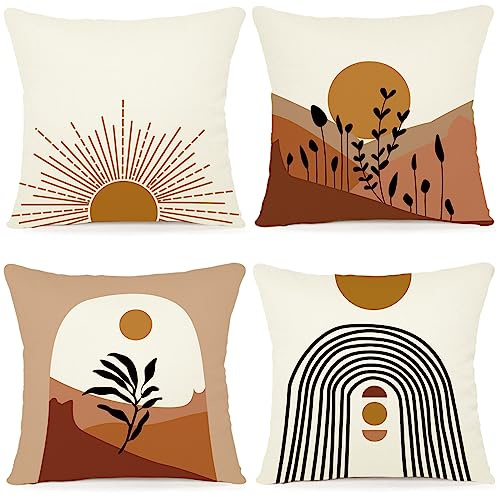 ZWJD Blumen Kissenbezug 45x45 4er Set Outdoor Kissen Dekokissen Leinen Kissenhülle Kissenbezüge Florales Aquarellgemälde Kissenhüllen für Sofa Wohnzimmer Zierkissen 45x45cm