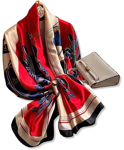 LumiSyne Seidenschal Damen Warm Weich Seidentuch Herbst Winter Retro Kunst Malerei Muster Hochwertige Weiche Natürliche Seide Lange Halstücher Sonnenschut Stola Ganzjährig