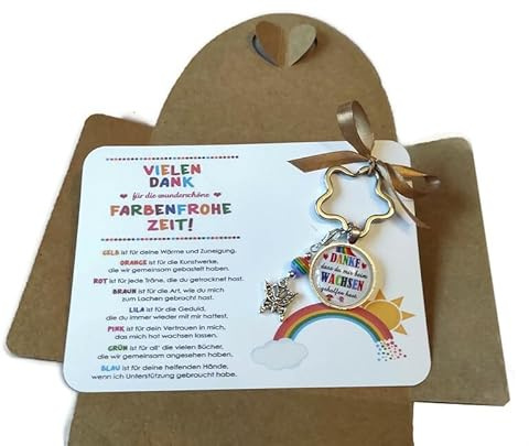 Galerie-of-art4you -DANKE für die Kunterbunte Zeit - Karte plus Anhänger - personalisiertes Geschenk für Erzieher-in Tagsmutter zum Abschied, Kindergarten KITA Kind
