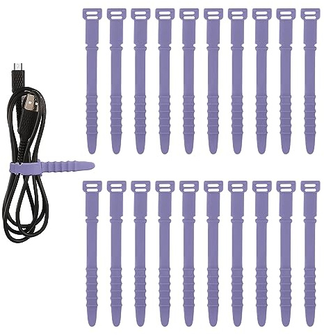 NQEUEPN Reusable Silicone Cable Ties, Purple, 20pcs, 4.5 Inch, Releasable, Cord Organizer Straps