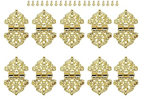 10 Sets Scharniere mit Schraube, Antik-Bronze/Gold, 53 x 28 mm, Spitzendekor, Tür, Schrank, Schublade, Möbel, altmodisch