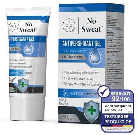 No Sweat Gel Anti-Transpirant 50 ml - Pour le Visage, le Cou et la Nuque - Prévient l'Excès de Transpiration et la Brillance - Idéal pour le Travail Actif