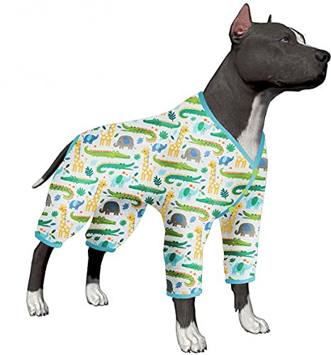 LovinPet Hundeanzug für große Hunde – leichter, dehnbarer Stoff, Krokodil im Dschungel-Druck, Hunde-Overall, UV-Schutz-Shirt, einfach zu tragen, bezaubernde Kleidung für große Hunde, Größe M