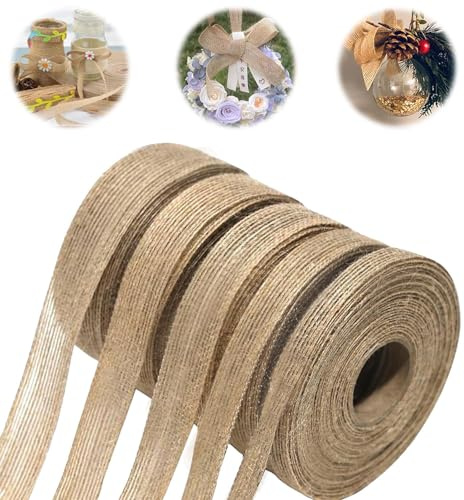 50M Juteband Set, 5 Rollen Geschenkband Natur Basteln, Vintage Dekoration für Hochzeit Party Weihnachten, Umweltfreundliches Jute-Geschenkband (0,6/1/1,5/2/2,5cm x 10m)