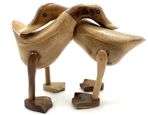My Square Mile Pair Wooden Hugging Ducks | Hand Carved Love Birds | Home Decorative Ornament Animal Wildlife Gift