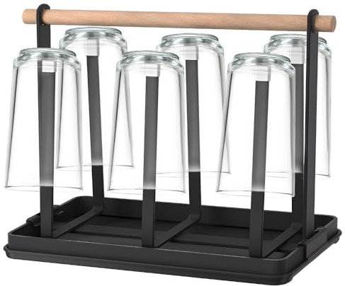 Flaschenhalter, Abtropfgestell Flaschen, Multifunktionaler 6 Flaschenständer aus Metall, mit Abnehmbarer Abtropfmatte, Geeignet für Sodawasserflasche, Flasche, Kaffeetassen, Glasbecher (Schwarz)