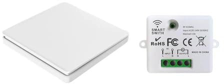 Funkfernbedienung kabellose Fernbedienung Schalter 230V 220V AC Funk-Schalter Set Empfänger mit Funk-Wandschalter Wandhalterung Kabel frei anschließen, Fernbedienung inkl. Batterie 100M Reichweite