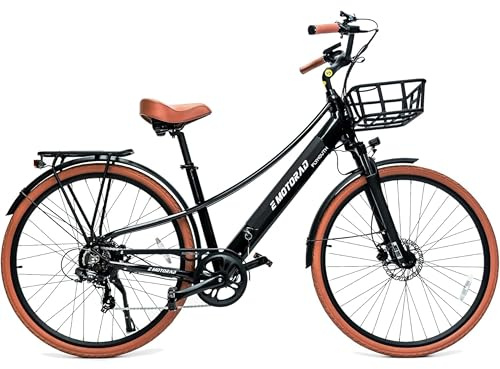 EMotorad Plymouth | Bicicleta Eléctrica Urbana para Adultos | Neumáticos CST 700C | Motor 36V 250W | Batería 420 Wh Extraíble | Cuadro Bajo de Aluminio | 5 Niveles de Asistencia (Negro)