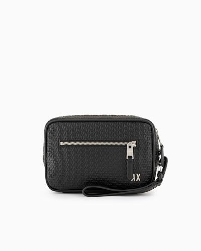Armani Exchange Schwarze Herren-Clutch mit Monogramm-Prägung