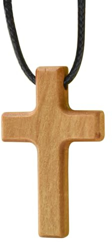 Enkrio Collier avec pendentif en forme de croix en bois naturel avec cordon en cuir réglable pour homme et femme, normal, Bois, Pas de gemme