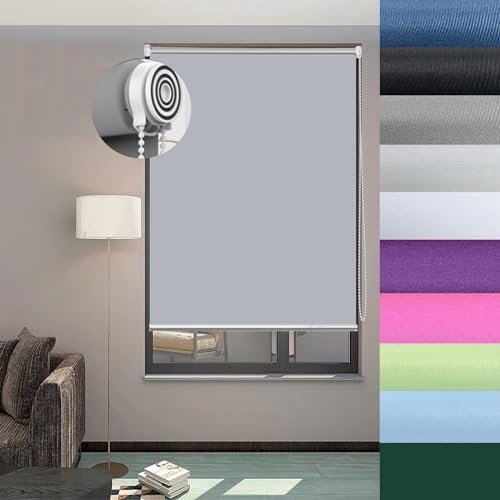 Verdunkelungsrollo 60 x 190 cm Hellgrau Thermo Rollo für Schlafzimmer und Wohnzimmer UV-Beständig und Maßanfertigung DimOut Rollo mit Gerader Kante Einfarbig