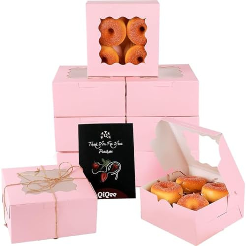 Gcardist Pink Bakery Box with Window 15Pcs 15.2x15.2x7.6cm Pink Cookie Boxes Pastry Box for Wedding Favor Birthday ＆ Party(6x6x3inch)
