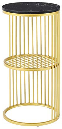 MEILISHAOMEI Mini-Marmor-Beistelltisch, Wohnzimmer-Ecktisch, Kleiner runder Tisch, Telefontisch, Schlafzimmer, goldene Eisenkunst, 2-stufiger Nachttisch, 30 x 60 cm (Farbe: Schwarz)