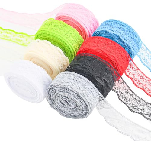 Prmape 8 Rollen Spitzenband Vintage, 10m/Buntes Spitzenband, Spitze Borten und Bänder zum Nähen, Spitzenborte Bunt für Basteln Nähen Hochzeit Deko Scrapbooking Geschenkbox