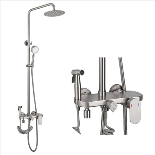 WPHH Colonne De Douche en Nickel Brossé, Set De Douche en Acier Inoxydable avec Bec De Baignoire Pivotant, Système De Douche Mural, Pommeau De Douche avec Douchette Et Pistolet Pulvérisateur
