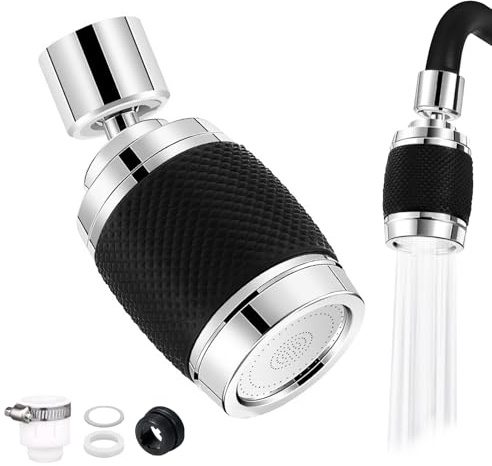 Aireador Grifo Cocina,Adaptador Grifo Cocina,Boquilla Grifo Cocina,Grifo Giratorio Universal 360,Filtro Grifo Cocina,Alargador Grifo Cocina Fregadero,Aireador Grifo 3 Modos de Salida de Agua,Negro