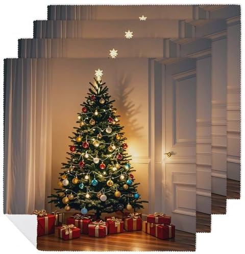Weihnachtliche Stoffservietten, Servietten, waschbar, Baumwollservietten, Party-Servietten, Tischservietten, Stoffservietten, Gästeservietten, 4 Stück