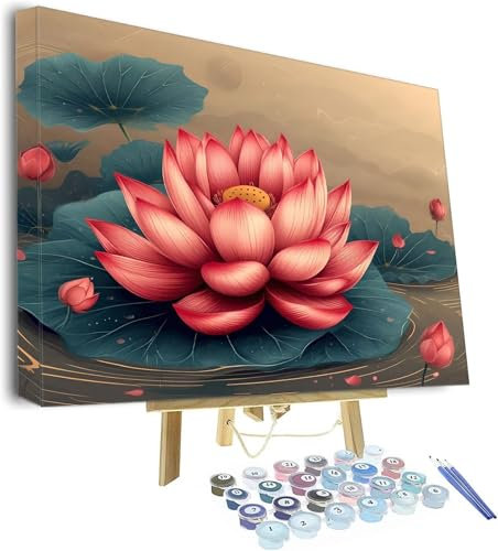 Malen Nach Zahlen Erwachsene Abstrakt Malen Nach Zahlen Kinder, Paint by Numbers Lotus Knitterfreie Leinwand Bilder, diy GemäLde Kit mit Pinsel und Acrylfarbe Als Geschenk für Wanddeko 100x70cm P-557