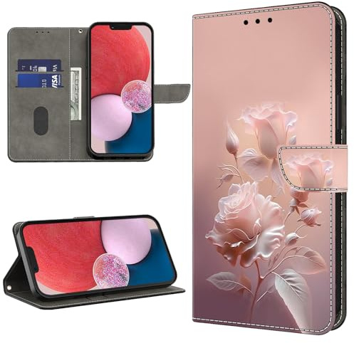 GLANDOTU Handyhülle für Samsung Galaxy S22 Ultra 5G Hülle, PU Leder Flip Wallet Case mit Kartensteckplätzen und Standfunktion Kompatibel mit Samsung S22 Ultra 5G Hülle - Keramik Rosen