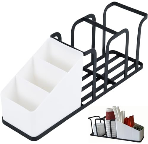 COEHSFY Cup and Lid Holder Coffee Station Organizer, 2 Compartment Disposable Cup Dispenser and 3 Individual Compartments Plastic Tray Organizer for Coffee Bar Office Restaurant (Black)
