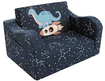 MeMoreCool Kindersofa ausklappbar – 3-in-1 Spielsofa für Kinderzimmer, Weltraum Dinosaurier Motiv, Modulares Spielmöbel für Kinder ab 3 Jahren, mit Seitentasche, Tragbar & Waschbar