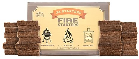 Selkirk Design Fire Starters – 24-Pack | Non-Toxic, Odorless & Weatherproof Fire Starters for Camping, Fireplace, BBQ, Wood Stove & Grill | Easy Light, Long Burning 8–10 Minutes