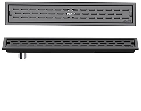 Desagüe de ducha lineal de acero inoxidable 304 con cubierta extraíble, colador de pelo para cocina, baño, garaje y sótano, elegante diseño rectangular negro, fácil de limpiar