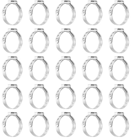 sourcing map 25Pcs 25.9-28mm Single Ear Hose Clamps 304 Stainless Steel Polished Stepless Hose Clamp for Automobile Pipe Connections Home Appliance Wiring and Pipes, Silver