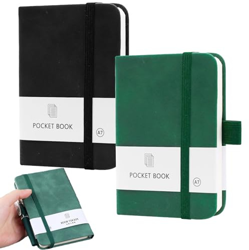 WQNNQW 2er Pack Notizbuch Klein,Hardcover Notizblock A7 Mit 200 Seiten, Kleines Notizbuch Mit Gummizugverschluss,Klein Mit Stift,Für Skizzieren Schule Frauen Männer (Schwarz, Grün)