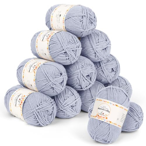 Aeelike 600g(12x50g) Wolle Bunt 5Ply Strickwolle aus Acryl, Ultraweiche Garn zum Häkeln und Stricken, Polyacryl Häkelgarn von Mützen, Pullover, Hellblau Grau