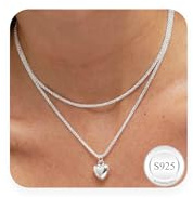 VEEDOFA Silver Necklaces for Women,Sterling Silver Chains Layered Necklace With heart Pendant Non Tarnish Adjustable Silver Necklaces for Women 16 18Inch