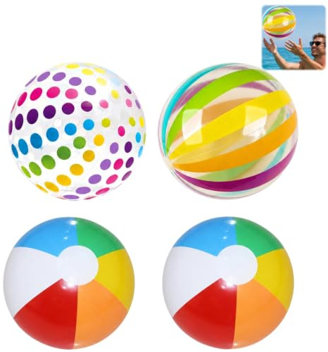 JazRvr 4 Stück Wasserball aufblasbar, Aufblasbarer Wasserball Set, 1 Punkte-Design,1 Linien-Design,2 Sechsfarben-Design, Wasserdicht & Flexibel, Ideal Für Strand, Pool, Sommerparty Und Wasserspiele