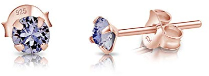 DTPsilver® Orecchini Punto Luce Oro Rosa - Orecchini Argento 925 Placcati Oro Rosa con Cristalli Colorati 4 mm - Orecchini Donna Oro Rosa - Punto Luce Orecchini Donna - Orecchini Piccoli Oro Rosa