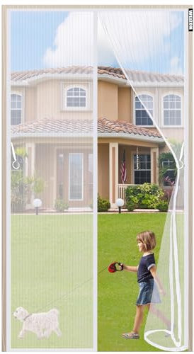 Magnet Fliegengitter Tür Insektenschutz, 90 x 240 cm, Rahmen-Klettverschlüsse für Balkontür Wohnzimmer,Klebemontage Ohne Bohren - Weiß