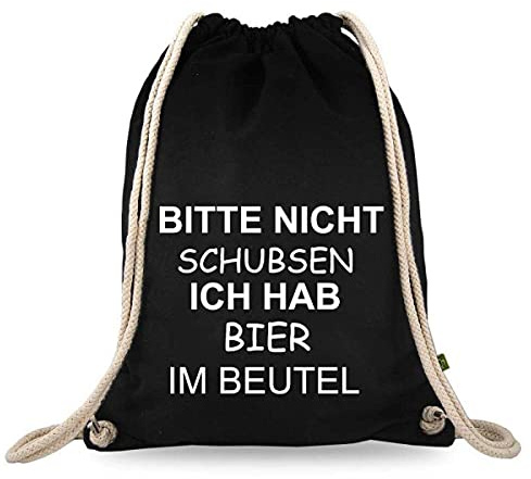 Turnbeutelliebe® Turnbeutel mit Spruch - Modern - Lustig - Neu - Frauen - Männer - Kinder - Baumwolle schwarz - Sportbeutel - Rucksack - Stoffbeutel - ca. 12 Liter - 37 x 46 cm