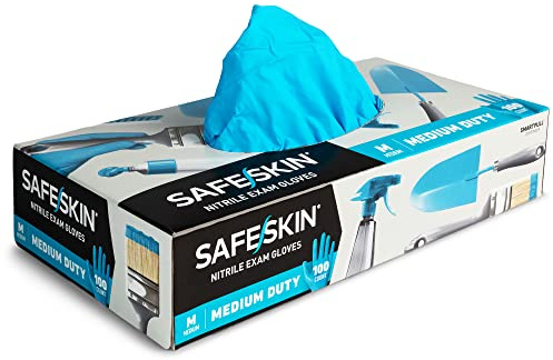 SAFESKIN Nitrile Disposable Gloves, Medium Duty, Large Size, Powder-Free - For Food Handling, First Aid, Cleaning, Gardening, Crafting - Exam Gloves, 100-Count