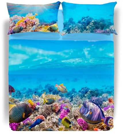 Caleffi Oceano by Carmassi Lenzuola Copriletto, Cotone, Unica, Matrimoniale, 1005659, Sogni di Viaggio